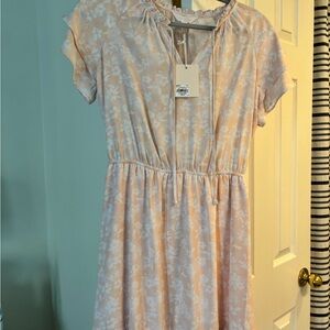 LC Lauren Conrad Pale Pink Floral Tie-Neck Midi Dress